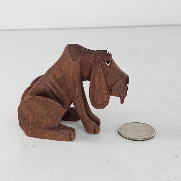 Hand-Carved Wooden Bloodhound Hound Dog Figurine Whiskers - Picture 8 of 8